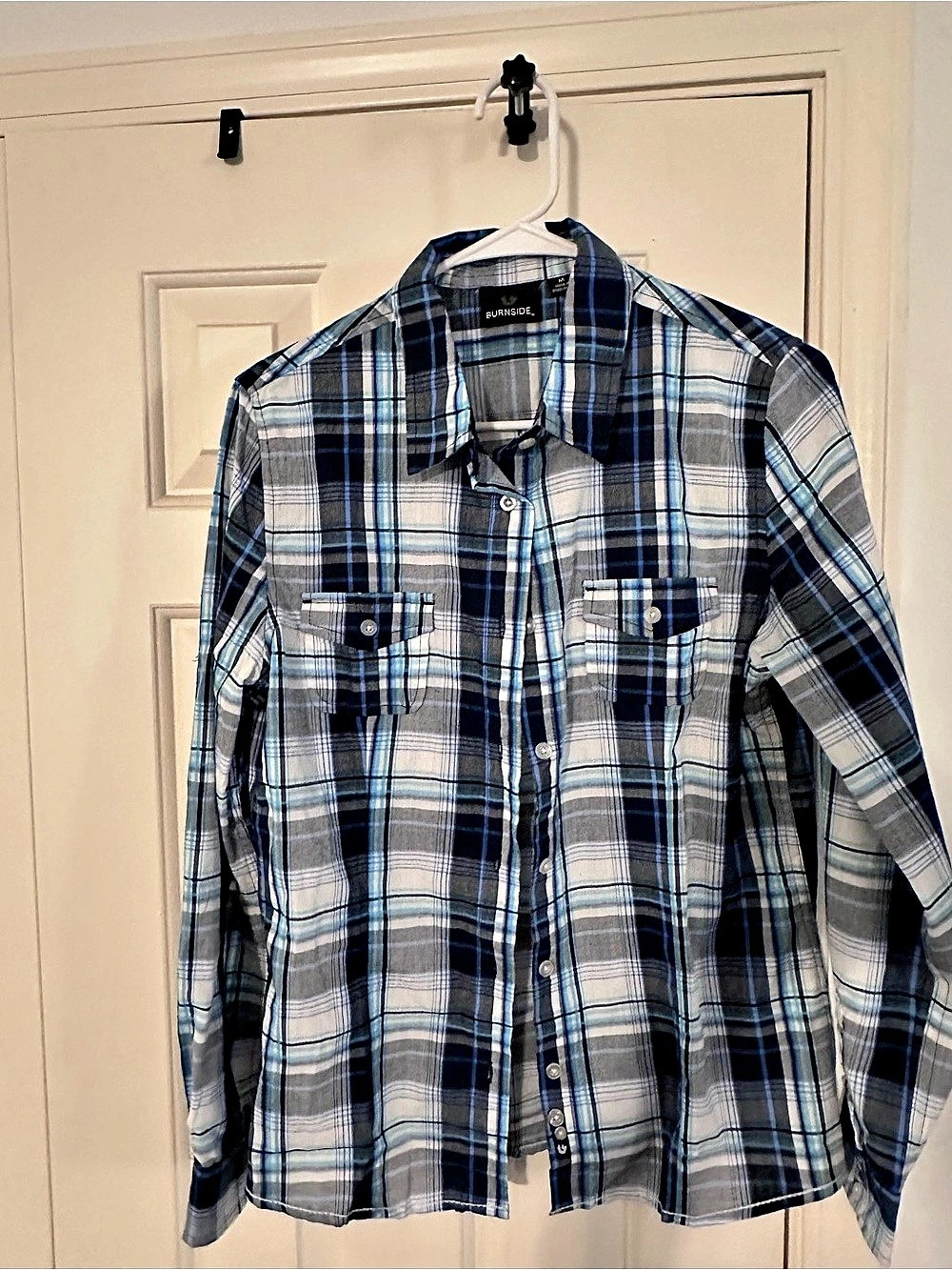 Burnside Men's Plaid Shirt Blue & White Medium